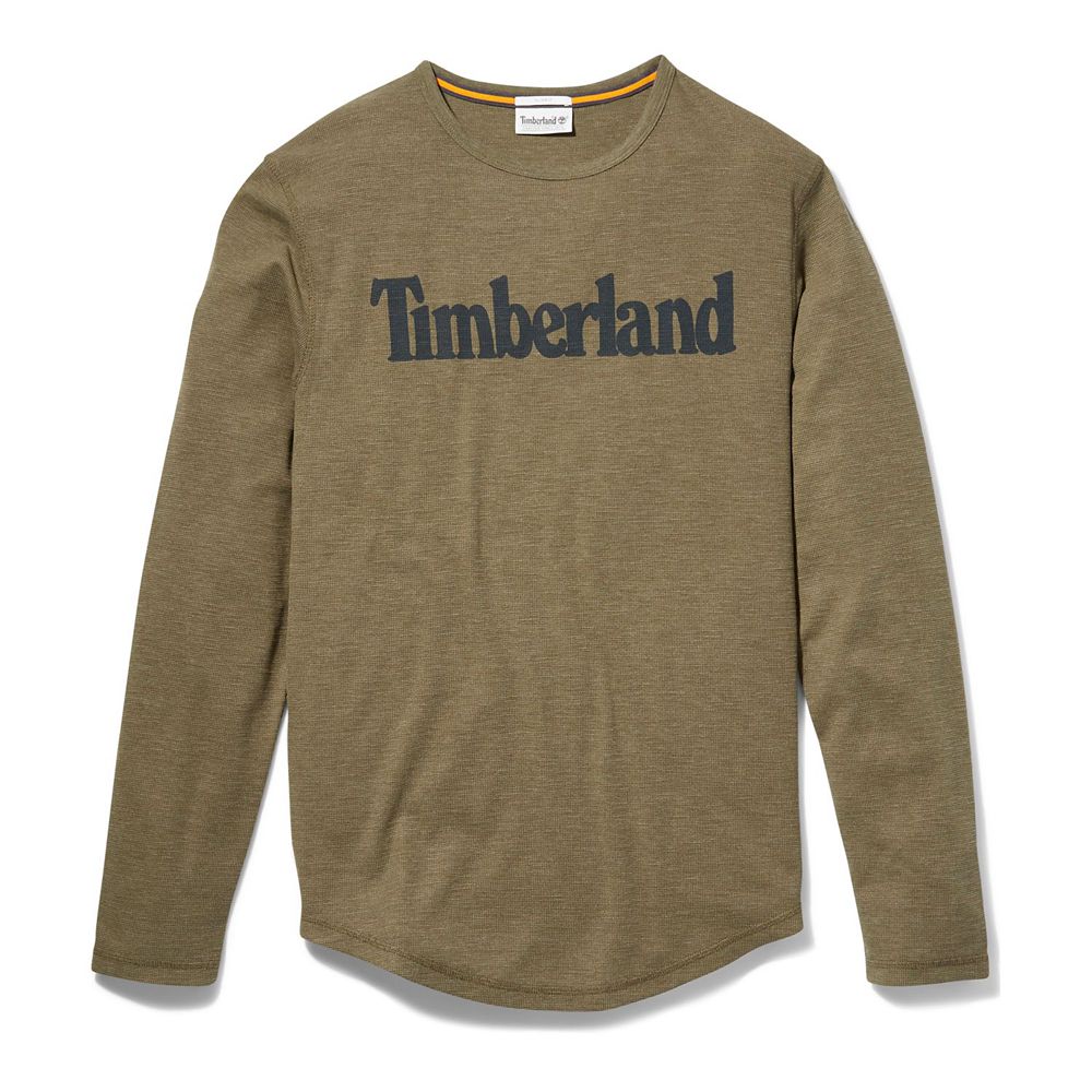 Camisa Timberland Hombre Dyer River Slim-Fit Long-Sleeve Waffle-Knit Verde Oliva - Chile XEN-105689